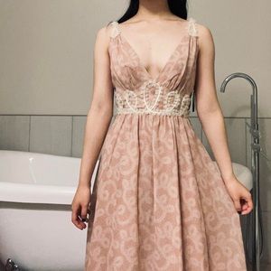 NWT size 4 Anna Sui 100% Silk mauve paisley chiffon plunge fairy midi dress